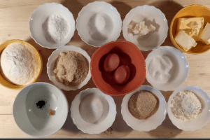 Gluténmentes Vezúv aprósütemény alapanyagai kimérve